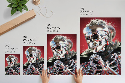 Art print An electrifying silver skeleton against a red background
