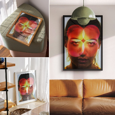 Decorative poster Human face with colored energy circles