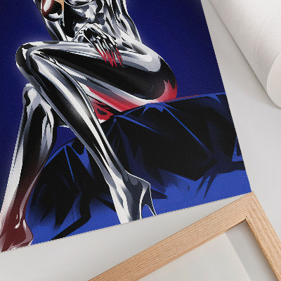 Poster Futuristic figure, shiny elements, intense colors