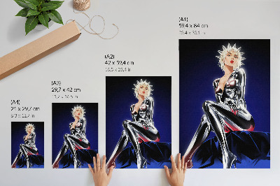 Poster Futuristic figure, shiny elements, intense colors