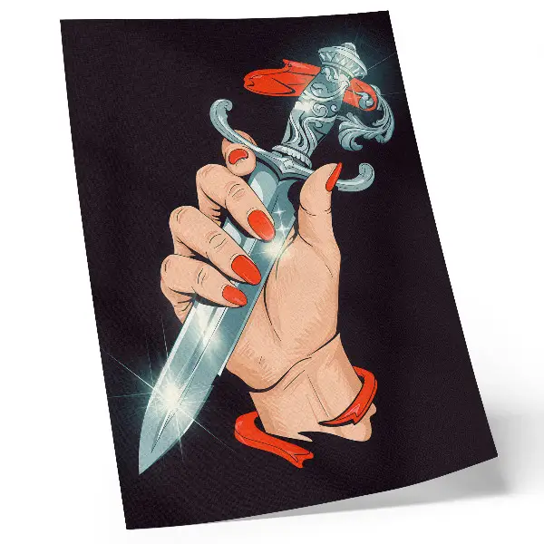 Art print hand with a dagger and flashing details