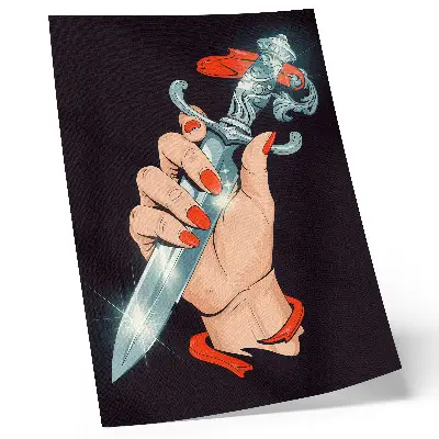 Art print hand with a dagger and flashing details
