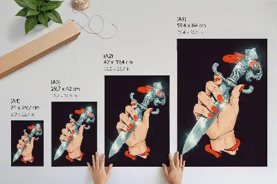 Art print hand with a dagger and flashing details