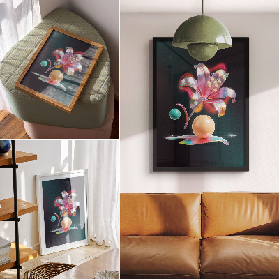 Poster Colorful abstraction with a lily and balls