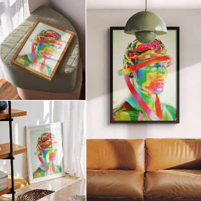 Art print Colorful waves on a futuristic figure