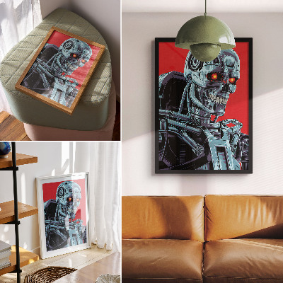 Poster Futuristic robot on a red background