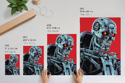 Poster Futuristic robot on a red background