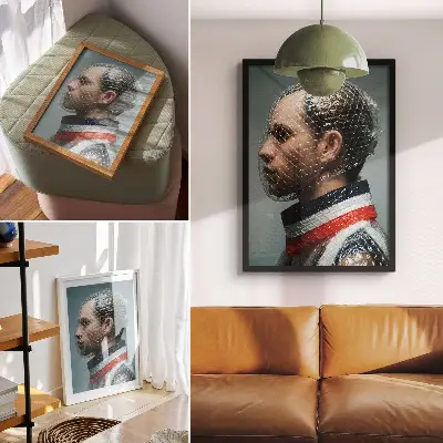 Modern portrait art print with bubble wrap