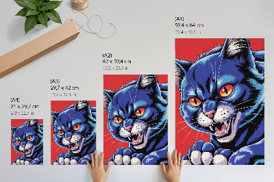 Premium wall art Energetic blue cat with orange accents