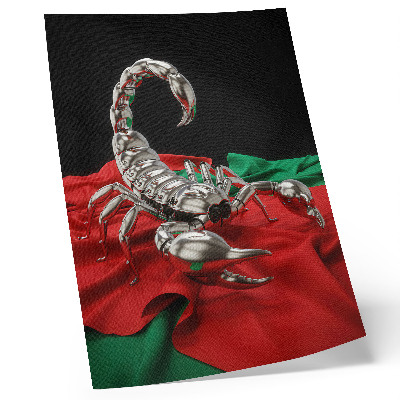 Poster Metallic scorpion on colorful fabric