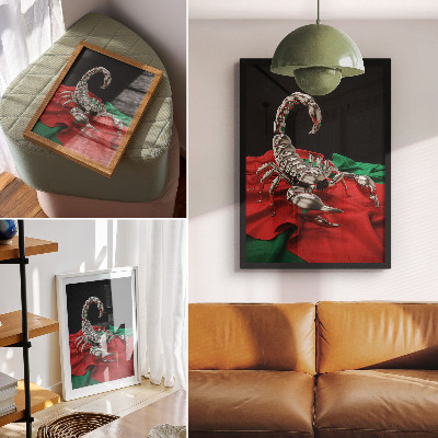 Poster Metallic scorpion on colorful fabric