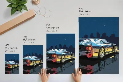 Premium wall art sports car in a modern city at night