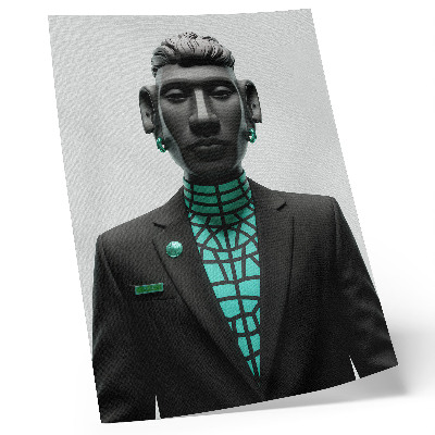 Poster Futuristic style, expressive contrasts, turquoise.