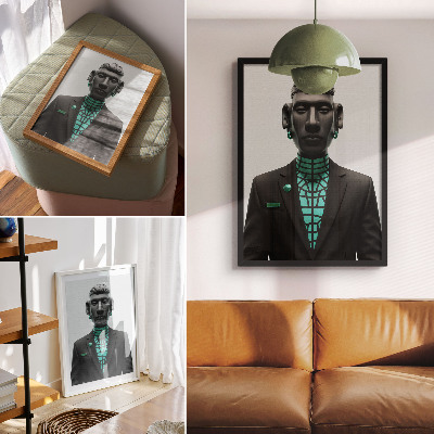 Poster Futuristic style, expressive contrasts, turquoise.