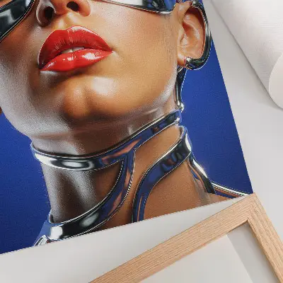 Decorative poster featuring a futuristic figure in intense, modern colors