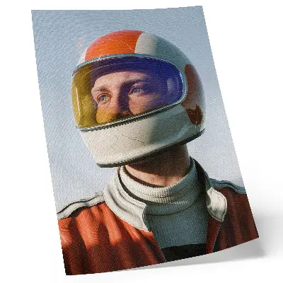 Futuristic astronaut poster a figure in a space helmet with a futuristic atmosphere