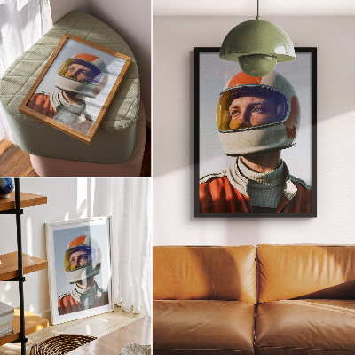 Poster A figure in a space helmet, futuristic atmosphere