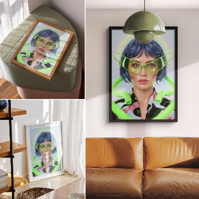 Art print A futuristic portrait of a woman with the energy of color