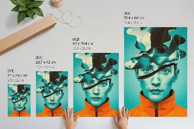 Poster with contrasting colors, surrealism, and dynamic forms