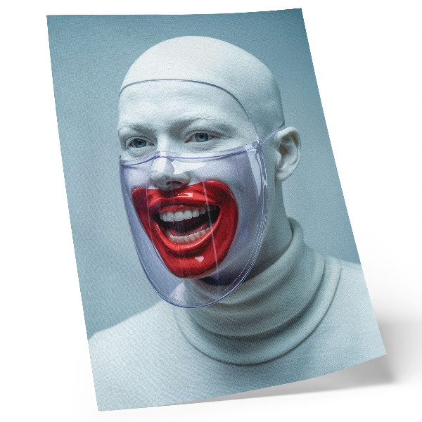 Poster Modern face in a mask glazed face red.