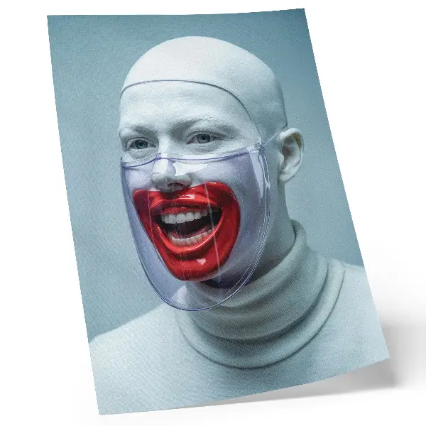Modern face in a mask glazed red face poster modern face in a mask wall art print