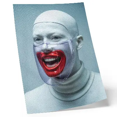 Modern face in a mask glazed red face poster modern face in a mask wall art print
