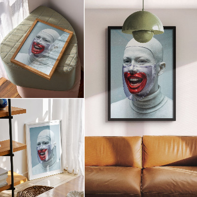 Poster Modern face in a mask glazed face red.