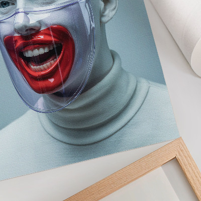 Poster Modern face in a mask glazed face red.