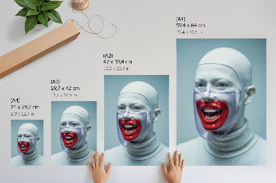 Poster Modern face in a mask glazed face red.