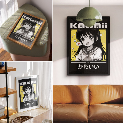 Decorative poster Manga style black lines yellow accents