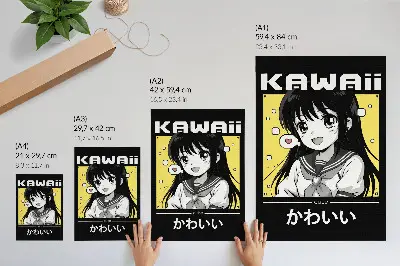 Decorative poster manga style with black lines and yellow accents