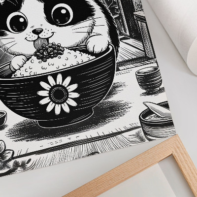 Poster Cat in a bowl of rice, comic style, eastern style