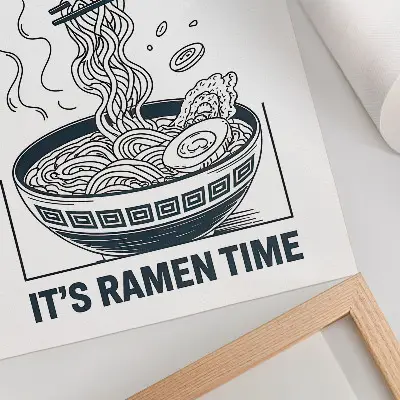 Art print featuring a comic book style ramen bowl with chopsticks