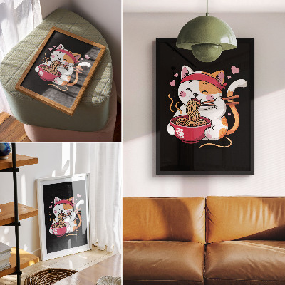 Premium wall art Adorable pink kitten eating pasta