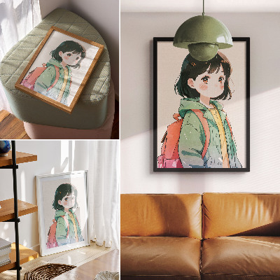 Decorative poster Illustrated portrait of a girl in pastel colors