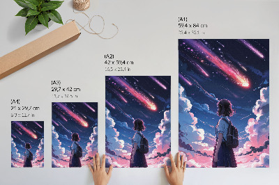 Poster The magical scenery of shooting stars in the night sky