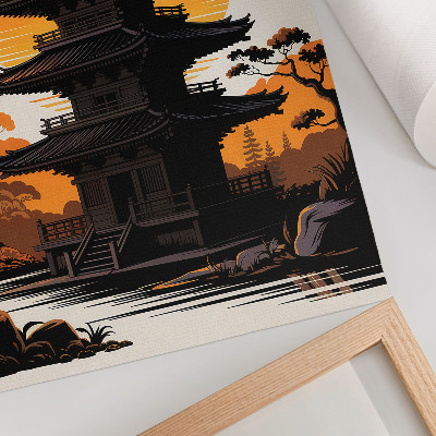 Decorative poster Oriental building sun trees water