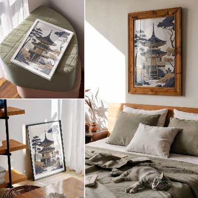Art print Pagoda, tree, mountain, peace, harmony