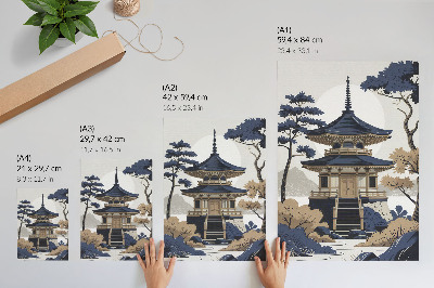 Art print Pagoda, tree, mountain, peace, harmony