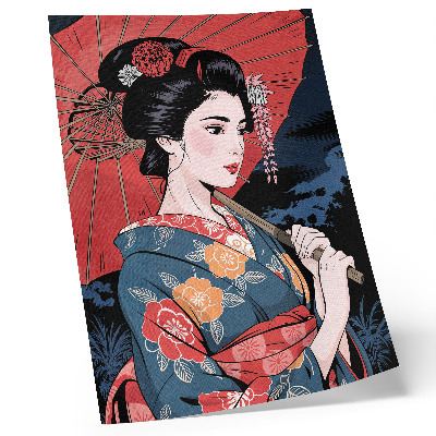 Premium wall art Japanese style woman umbrella colorful night