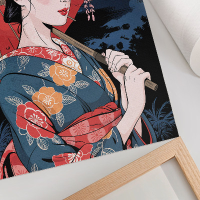 Premium wall art Japanese style woman umbrella colorful night