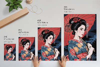 Premium wall art Japanese style woman umbrella colorful night