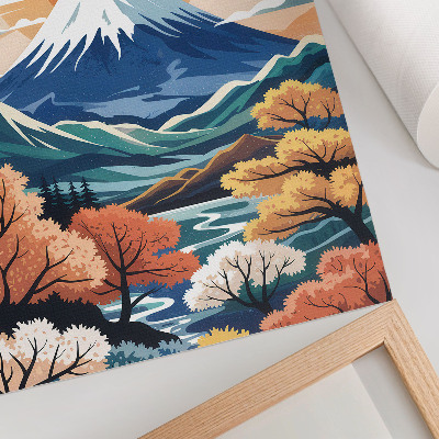 Decorative poster Snow-capped mountains, colorful forest, sunset