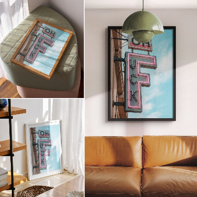 Premium wall art Neon retro sign blue sky intense colors