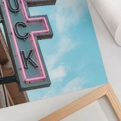Premium wall art neon retro sign in intense blue sky colors