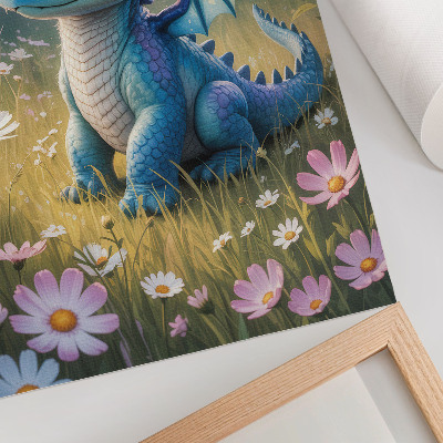 Art print A fancy blue dragon among flowers