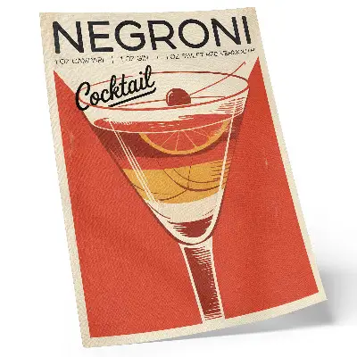 Decorative poster featuring elegant retro cocktail graphics with a nostalgic style