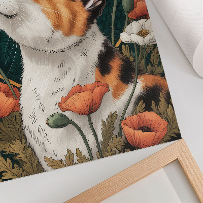 Poster Cat among the poppies, illustration style, nature