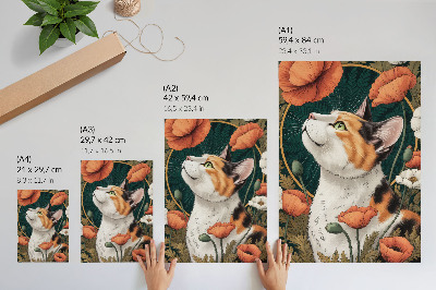 Poster Cat among the poppies, illustration style, nature