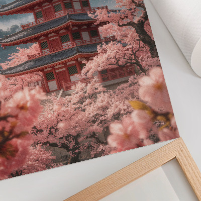 Premium wall art Cherry Tree Pagoda Mountains Romantic Atmosphere